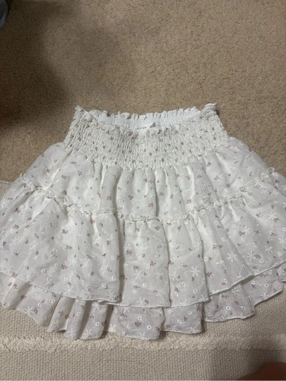 Altar'd State White Mini Skirt with Pink Floral Embroidery - Picture 1 of 2